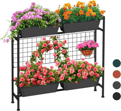 Raised Garden Beds with Legs Elevated Garden Planter Boxes with Trellis Raised Flower Boxes Patio Balcony Herb Garden Planter Beds Outdoor for Flowers Vegetables, Gray