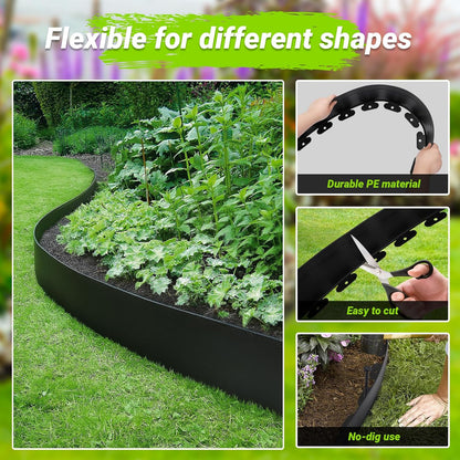 Greaner No Dig Edging for Landscaping, 6 Inch Tall | 66FT Flowerbed Border Edging with 130 PCS Spikes, Plastic Landscape Edging for Garden, Flower Beds, Tree Rings, Pathways, and Lawn