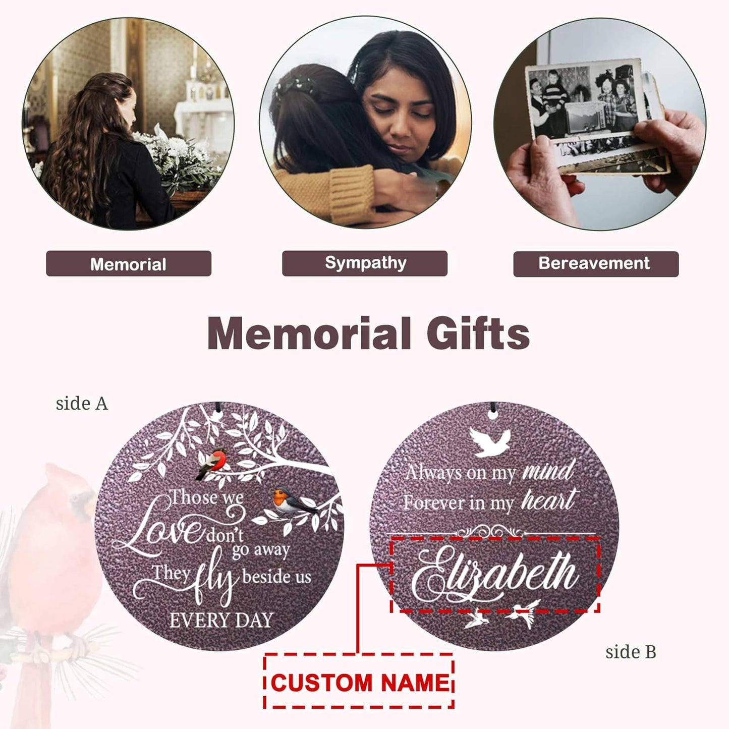 ASTARIN 36" Large Deep Tone Personalized Name Sympathy Wind Chimes, Cardinal Memorial Wind Chime for Loss of Mother Father Loved One, Bereavement Condolence Gifts Decor Outdoor Patio Garden