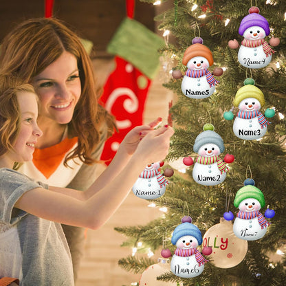 Personalized Christmas Ornaments with Names Snowman Custom Family Ornament Customized Xmas Tree Hanging Wood Decoration Gift 3.15"（8cm） Green