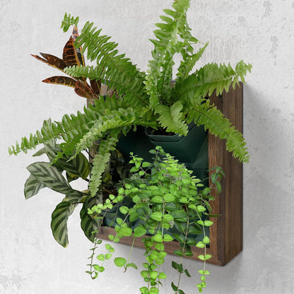 Vertical Wall Planter, 4 Pots Self Watering Living Planters Indoor, Wooden Frame Planter Wall Decoration Home Office (No Screw)