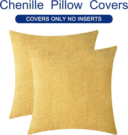 CaliTime Throw Pillow Covers Decorative 22 X 22 Inches Pack of 2 Cozy Chenille Cushion Cases for Couch Sofa Bed Living Room Home Gold