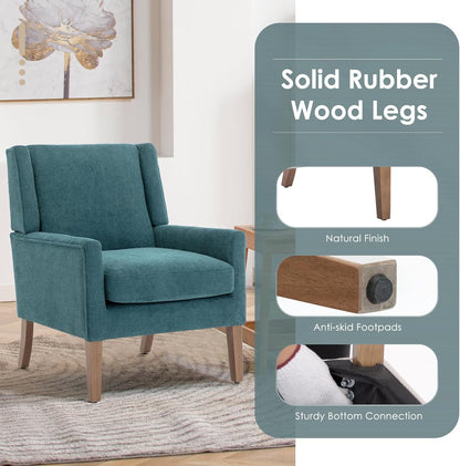 COLAMY Modern Wingback Living Room Chair, Upholstered Fabric Accent Armchair, Single Sofa Chair with Lounge Seat and Wood Legs for Bedroom/Office/Reading Spaces, Teal
