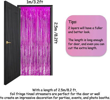 Magenta Tinsel Curtain Party Backdrop - GREATRIL Foil Fringe Curtain Photo Booth Streamers for Bachelorette Party Engagement Bridal Shower 2 PCS