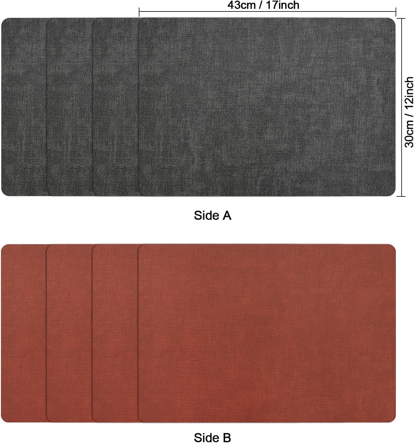 Myir JUN Dual Sided Faux Leather Placemats Set of 4 for Indoor Outdoor Dining Tables, Square Non-Slip Washable Wipeable Table Mats (Gray Terracotta)