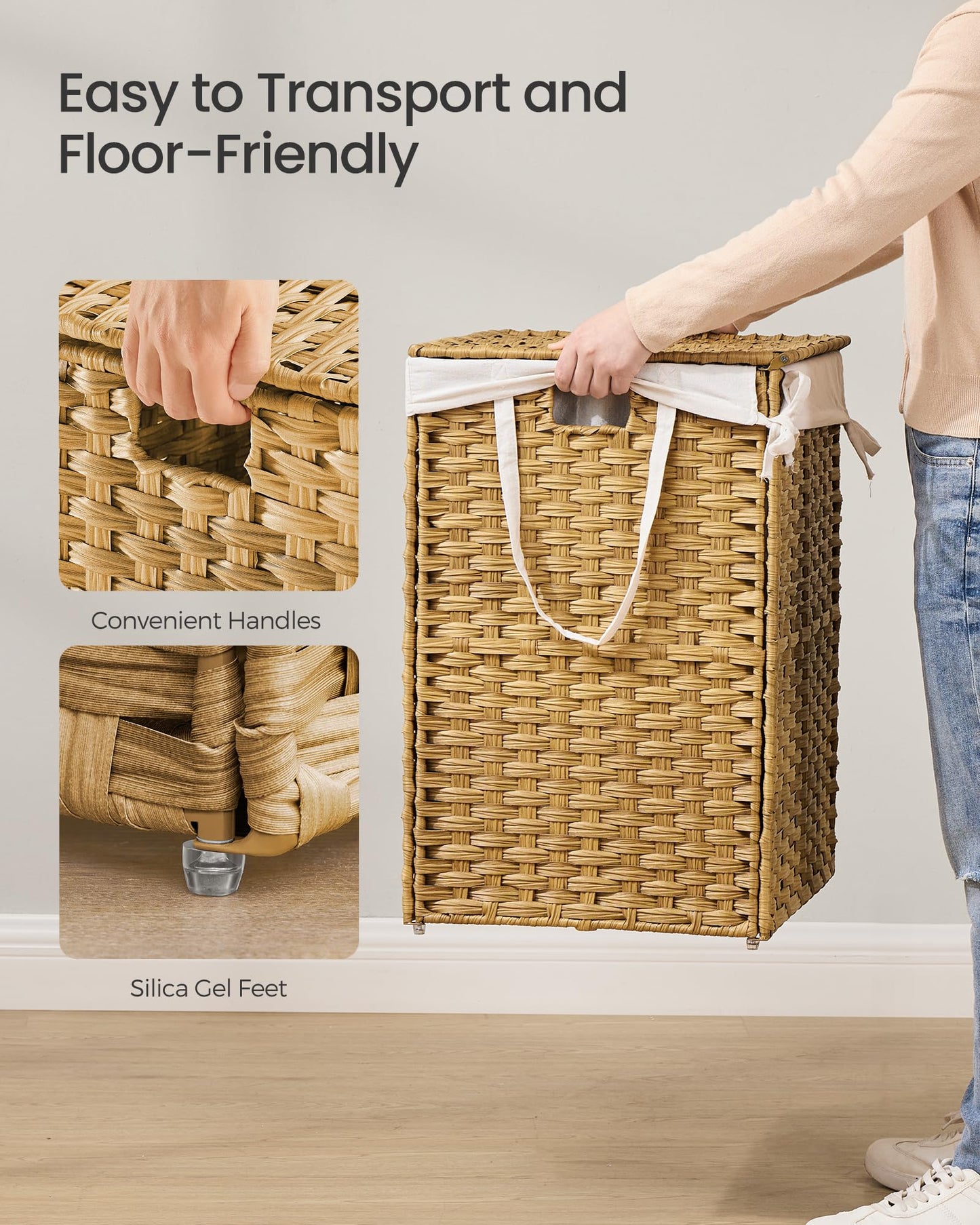 SONGMICS Laundry Hamper with Lid, 42.3 Gallon (160 L) Synthetic Rattan Clothes Laundry Basket with