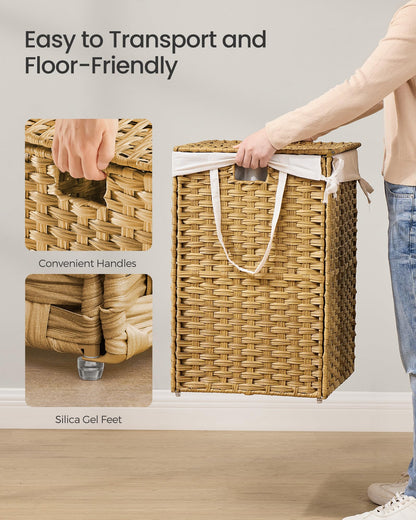 SONGMICS Laundry Hamper with Lid, 42.3 Gallon (160 L) Synthetic Rattan Clothes Laundry Basket with