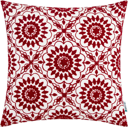 HWY 50 Red Decorative Throw Pillow Covers 18x18 Inch (1 Piece), Embroidered Cotton Farmhouse Cushion Cover Pillow Case for Sofa Couch Living Room Bed, Little Sunflower