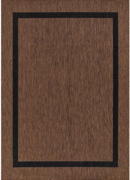 Bordered Outdoor Rug 9x12 Washable Outside Carpet for Indoor Patio Porch Waterproof Easy Cleaning Non Shedding Area Rugs Nut Brown - Black 9 x 12