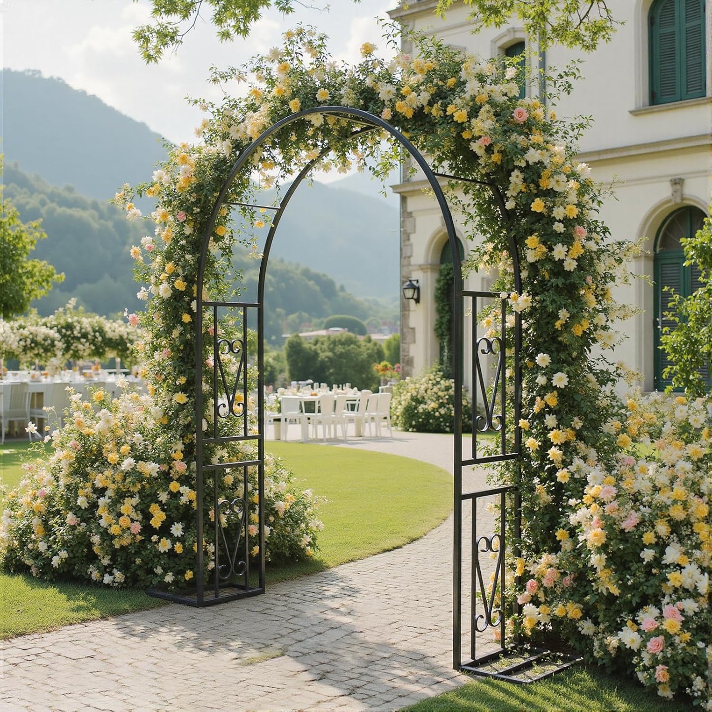 Metal Garden Arch, Heavy Duty Garden Trellis for Climbing Plants, with Enlarged Base for Stability, for Wedding Garden Arch & Bridal Party Decoration, 1 Pack