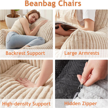 Giant Bean Bag Chairs for Adults with Filling Plush Fluffy Bean Bag Chairs for Teens with Armrests Comfy BeanBag Lazy Couch Sofa Chair for Bedroom Living Room Reading
