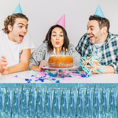 4P Light Blue Foil Fringe Metallic Streamers Banner Tassel Garland for Parade Floats, Bachelorette, Wedding, Birthday, Halloween, Christmas, Bridal/Baby Shower Party Decorations