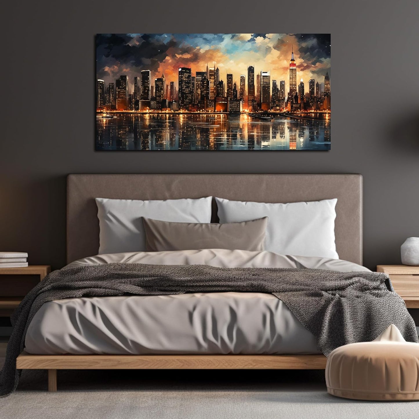 New York Skyline Wall Art for Living Room Modern Canvas Wall Art for Bedroom Above Bed Large Art Work for Office Walls 24 x 48 Inch
