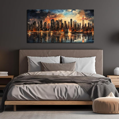 New York Skyline Wall Art for Living Room Modern Canvas Wall Art for Bedroom Above Bed Large Art Work for Office Walls 24 x 48 Inch