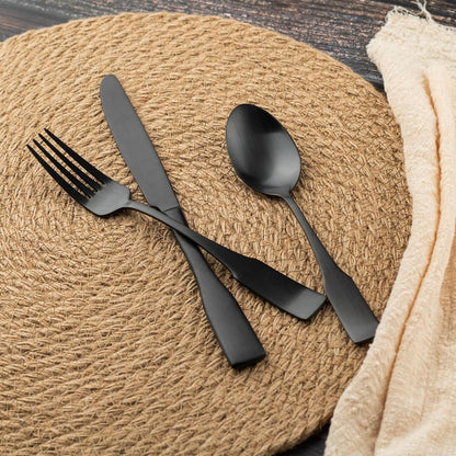 Alata Kate Black Satin 40-Piece Silverware Set, Service for 8, Stainless Steel Flatware Set, Matte Polished Cutlery Set, Dishwasher Safe