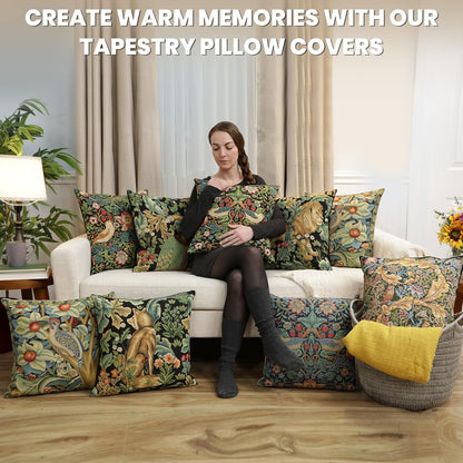 Charlotte Home Furnishings Throw Pillow Covers, Decorative Boho Pillow Covers for Couch, Living Room, Black Wolf Square Cushion Cases 18x18 in, European Cotton Jacquard Woven for Cozy Bedroom Decor