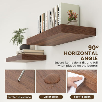 Deep Floating Shelves for Wall | 30 Inch Wide x 12 Inch Deep Floating Shelves | 30W x 12D Rustic Walnut Wide Wall Shelves | Bookshelf Laundry Shelf TV Shelf