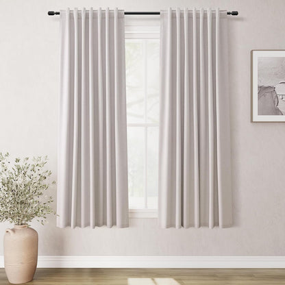BOODII 63 Inch Blackout Curtains Linen Black Out Curtains for Bedroom 2 Panels Set Neutral Room Darkening Curtain Champagne Thermal Insulated Curtain for Nursery Window Drapes Back Tab 52x63