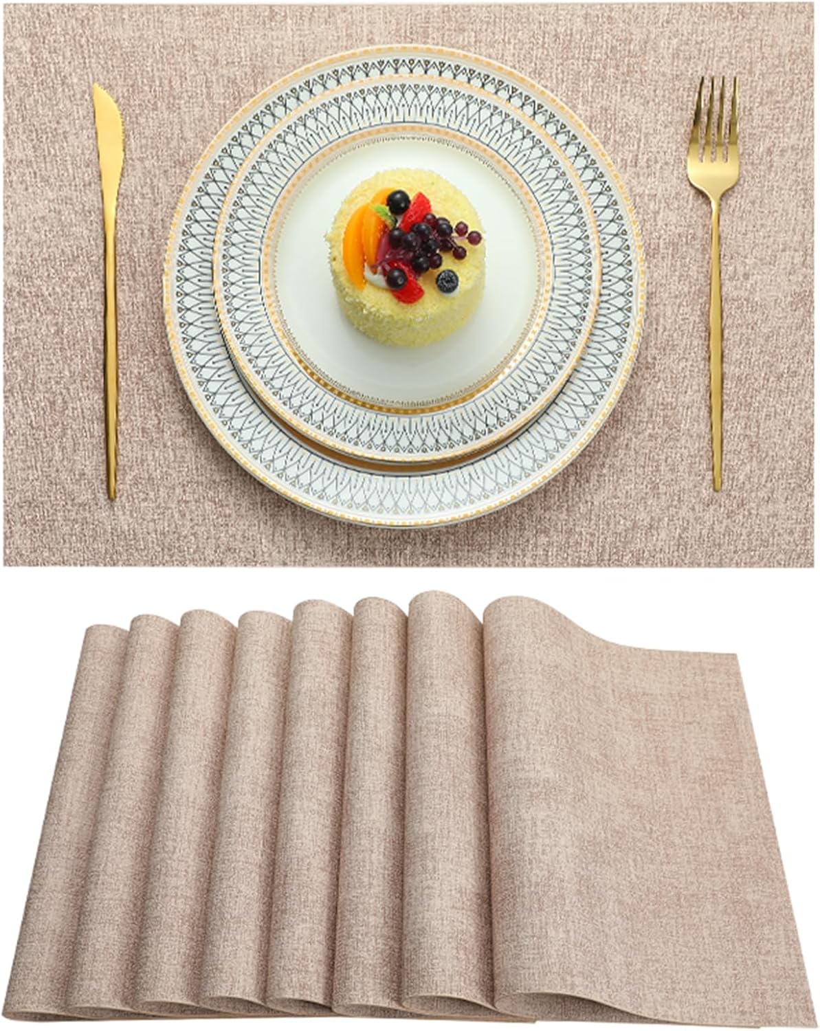 Placemats Set of 6 Washable Heat Resistant Place Mats PVC Woven Dining Table Mat Pink 6pcs