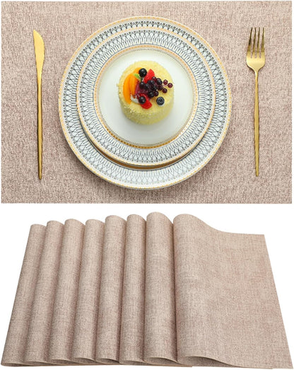 Placemats Set of 6 Washable Heat Resistant Place Mats PVC Woven Dining Table Mat Pink 6pcs