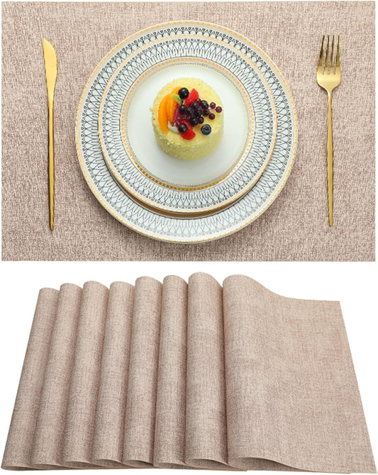 Placemats Set of 8 Washable Heat Resistant Place Mats PVC Woven Dining Table Mat Pink 8pcs