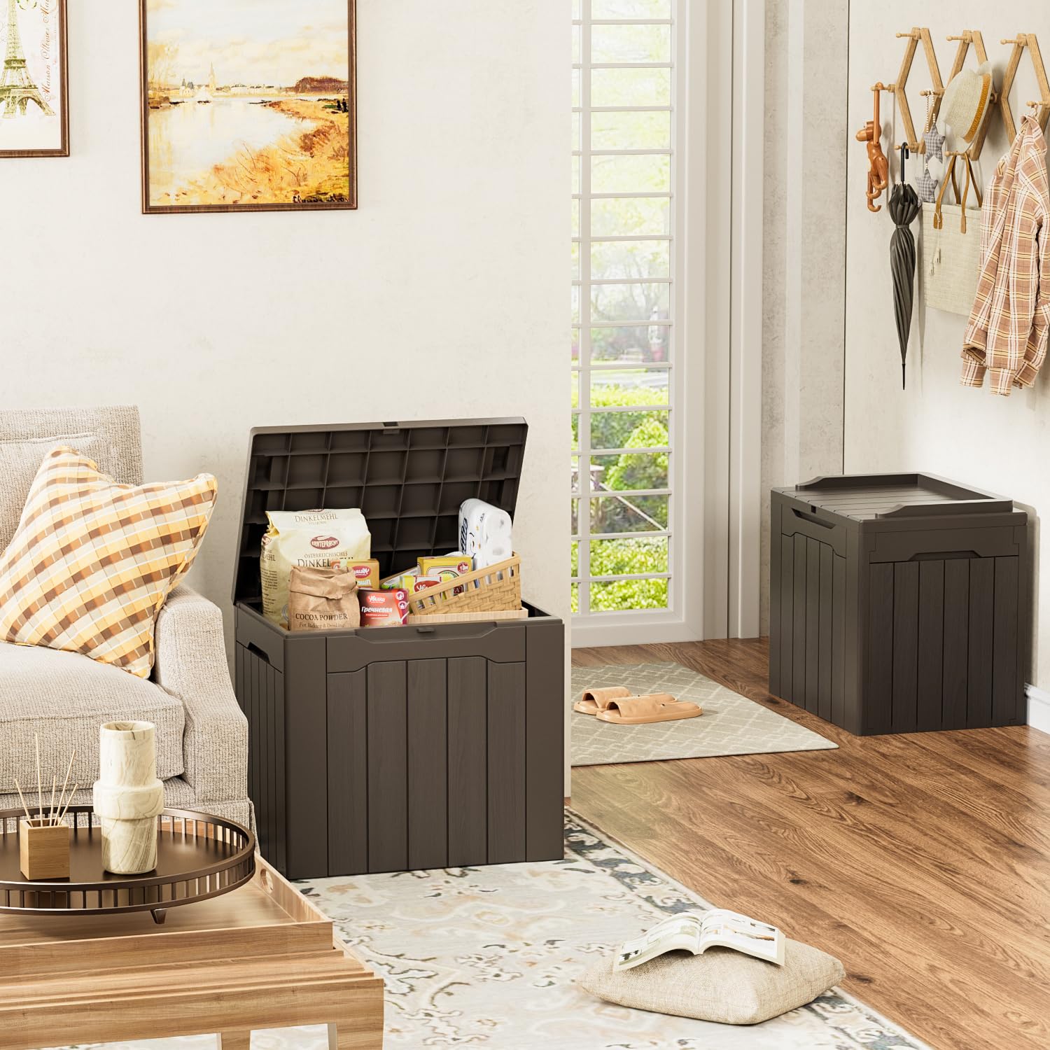 YESHOMY 30 Gal Plastic Storage Bins with Lid Stackable Box Organizers for Living Room, Office