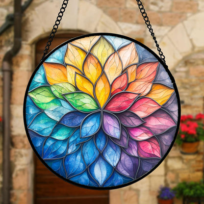 Stained Glass Window Hanging, Colorful Flower Petals Sun Catchers Diamond Glass Panel Hangings Suncatcher Decor for Birthday for Women, Men, Wife, Aunt, and Mom 9.8 in