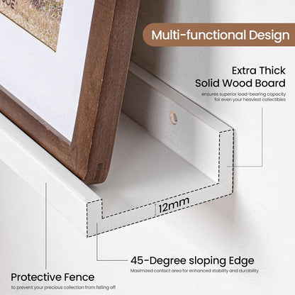 Picture Ledge Shelf, Solid Pine Wood Floating Shelves Set of 2, 24 Inches Nursery Book Shelves for Toys Storage, Kids Bookshelf Wall Mounted for Living Room Bedroom Decor Books Photo Frames, White