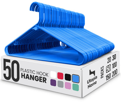 Utopia Home Plastic Hangers 50 Pack – Built-in Strap Hooks Blue