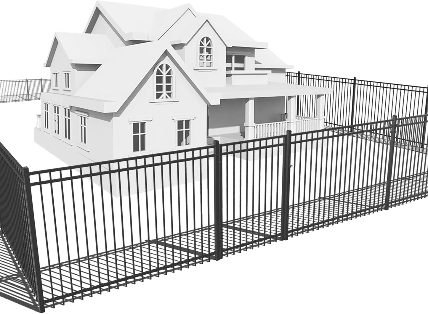 Fencer Wire 76FT Heavy Duty Flat Top Fence Barrier Kit, Anti-Rust Metal Steel Fence with 6FT Height X 8FT Width Panels, Gate, Posts, Connectors, 2” Diameter Outdoor Fencing for Yard, Pool, Patio