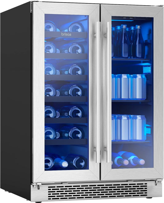 Zephyr Brisas 24 Inch Wine Fridge Dual Zone Under Counter Countertop Wine and Beverage Cooler