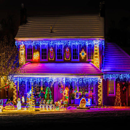 Icicle lights Outdoor - 33ft Christmas Lights with 400LED 75 Drops 8 Modes, Plug in Curtain String Lights Waterproof for Holiday Wedding Party Home Garden Bedroom Indoor Outdoor Decoration, Blue