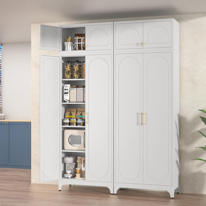 Kitchen Pantry Cabinet, 90" Tall Metal Pantry Cabinet, Food Cupboards with Doors and Shelves, Freestanding Storage Cabinets for Dining, Living Room, 16"D x 32"W x 90"H, White, Assembly Required
