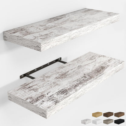 RICHFOCUS 31.5Inch Floating Shelves for Wall 2 Pack Shelves for Bedroom|Kitchen|Bathroom Wall Mounted Rustic Distressed Wood Floating Shelf with Invisible Brackets for Books|Storage|Decor, Rustic
