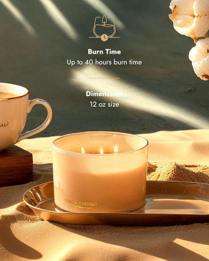 96NORTH Luxury Coconut Soy Candle | Large 3 Wick Jar Candle | Up to 50 Hours Burning Time | Tropical Beach Scented Candles for Home | 100% Natural Soy Wax | Housewarming Gift for Women and Men