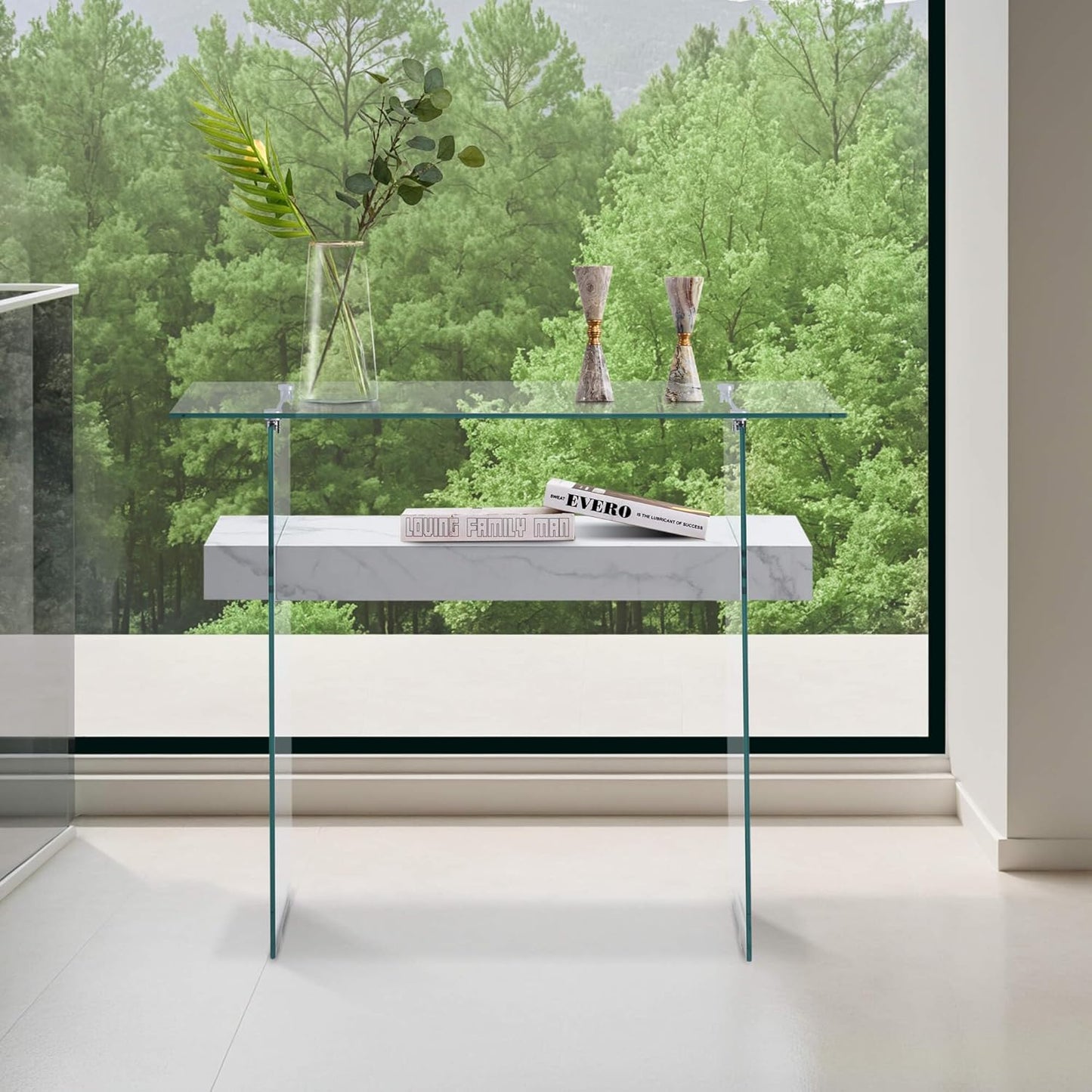 ivinta Glass Entry Table with Storage, 39.4" Modern Console Table for Living Room, Foyer, Hallway, Bedroom 5101 (White)