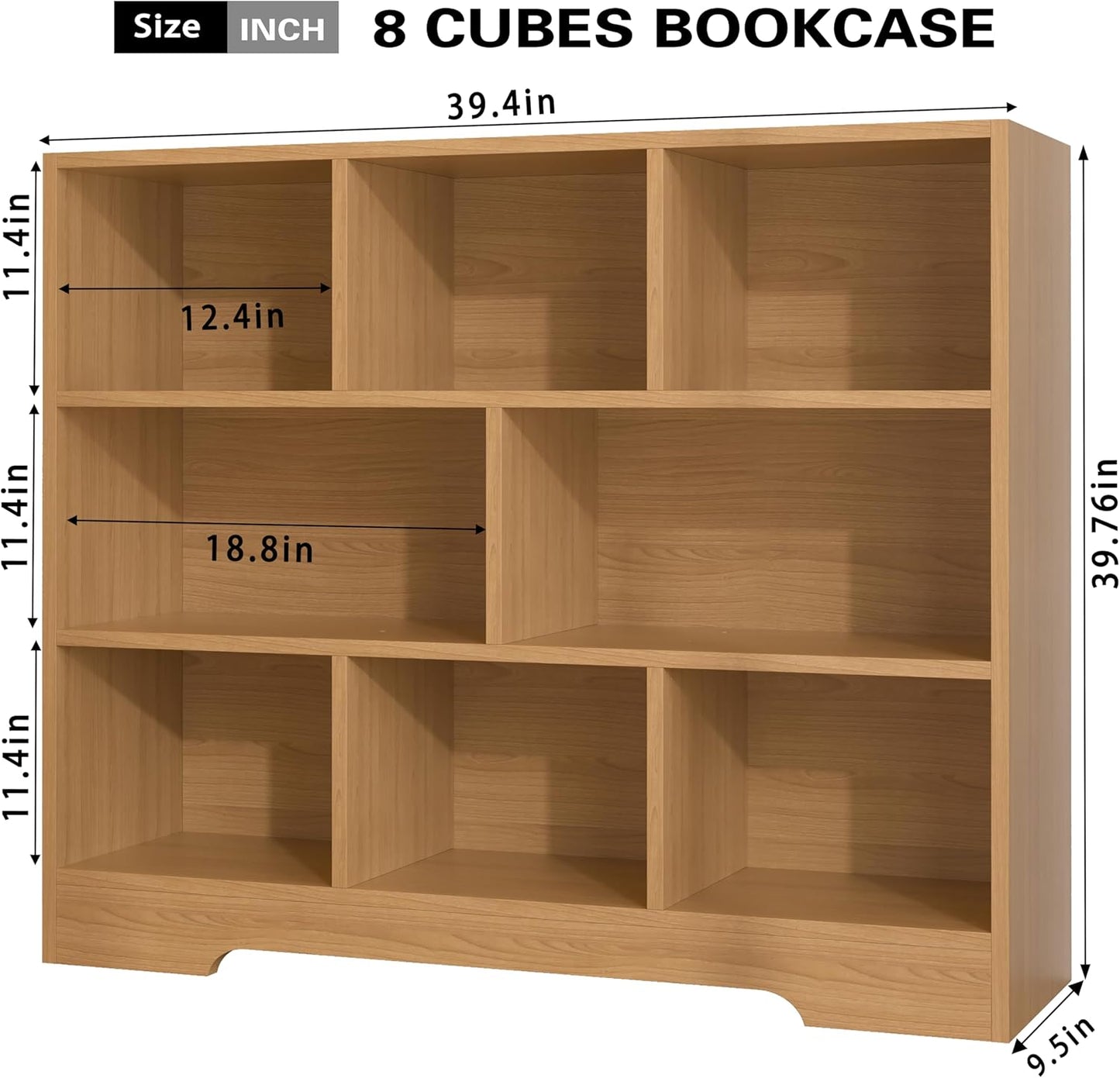 Book Shelf, 8 Cubes Storage Organizer, Freestanding Wooden Bookshelf Cube Shelf for Bedroom, Living Room, Home Office, 3-Tier Open Shelf Wooden Bookcase
