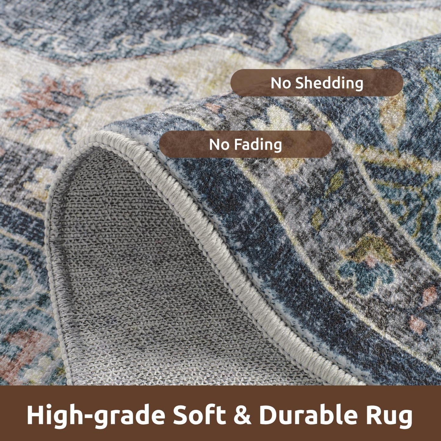 AMOAMI-Area Rug 8X10 Rugs for Living Room-Vintage Soft Blue Rugs for Bedroom-Non Slip Carpet-Washable Rug for Dining Room Living Room Bedroom Office Under Table