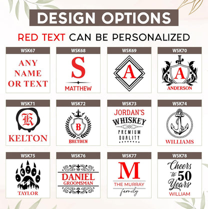 Personalized Square Whiskey Decanter Set for Men 750ml Luxury Gift for Valentine's, Birthdays, Anniversaries - Liquor Decanters with 2 or 4 Glasses Retirement, Weddings - 24 Engraved Design Options