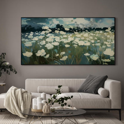 SIGNWIN 36"x72" Extra Large Framed Wall Art White Wildflower Field in Impressionist Style, Soft Floral Landscape for Home Living Room Bedroom Decor (Frame Assembly Required)