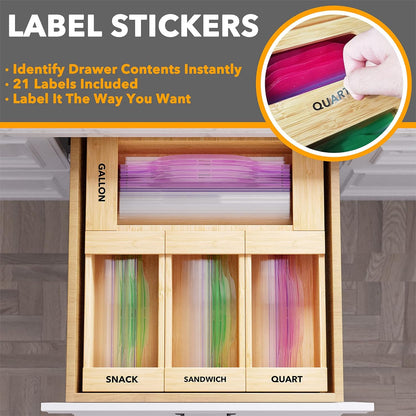 SpaceAid Bag Storage Organizer for Kitchen Drawer, Bamboo Organizer, Compatible with Gallon, Quart, Sandwich and Snack Variety Size Bag (4 Pack)