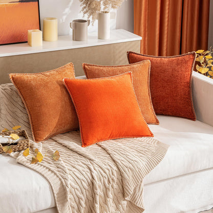 MIULEE Pack of 2 Fall Couch Throw Pillow Covers 18x18 Inch Bright Orange Farmhouse Decorative Pillow Covers with Stitched Edge Soft Chenille Solid Dyed Pillow Covers for Sofa Bed Living Room