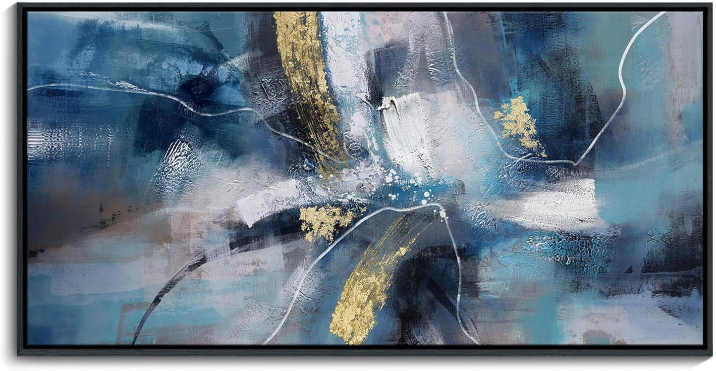 DUNHUANG ART Abstract Gold Oil Painting - Framed Wall Art for Living Room - Nordic Luxury Design Prints for Wall Decor - Ready to Hang - Perfect Home Decor & Gift 30"x60"