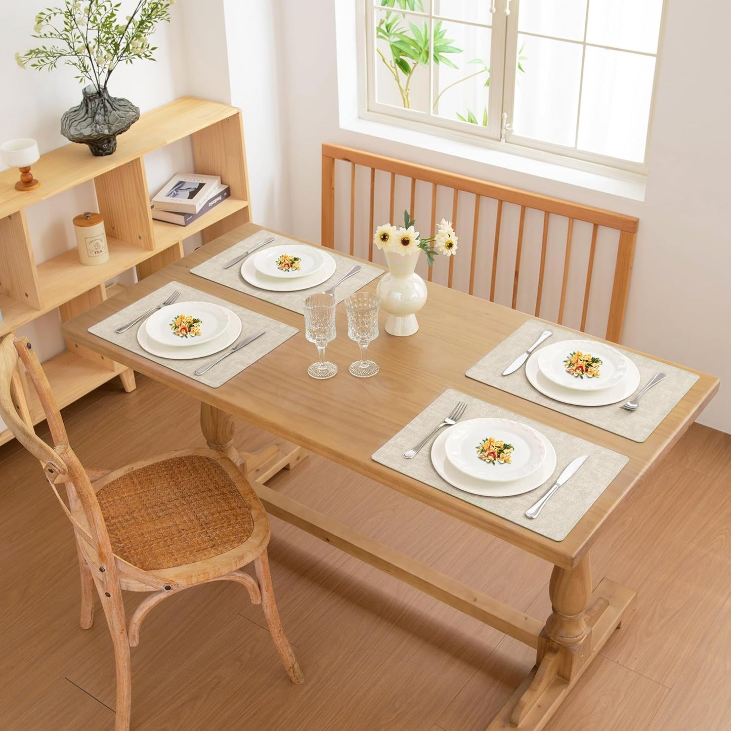 FROMHEART Faux Leather Placemats Set of 8–Waterproof,Heat/Oil Stain-Resistant PU Table Mat–Reversible,Non-Slip,Easy to Clean Place Mats for Kitchen,Dining,Indoor/Outdoor,(Beige,11.8" x 17")