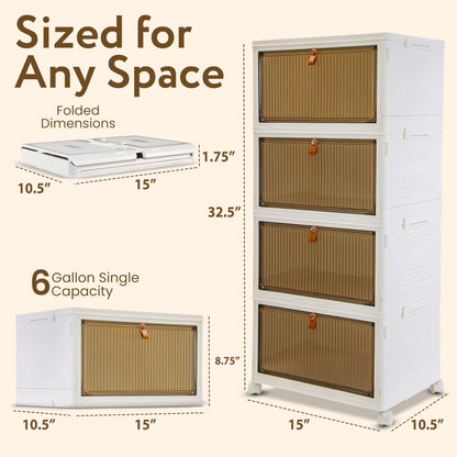 Quik Box Sport 4-Tier Stackable Storage Organizer - 24 Gallon Capacity Collapsible Bins with
