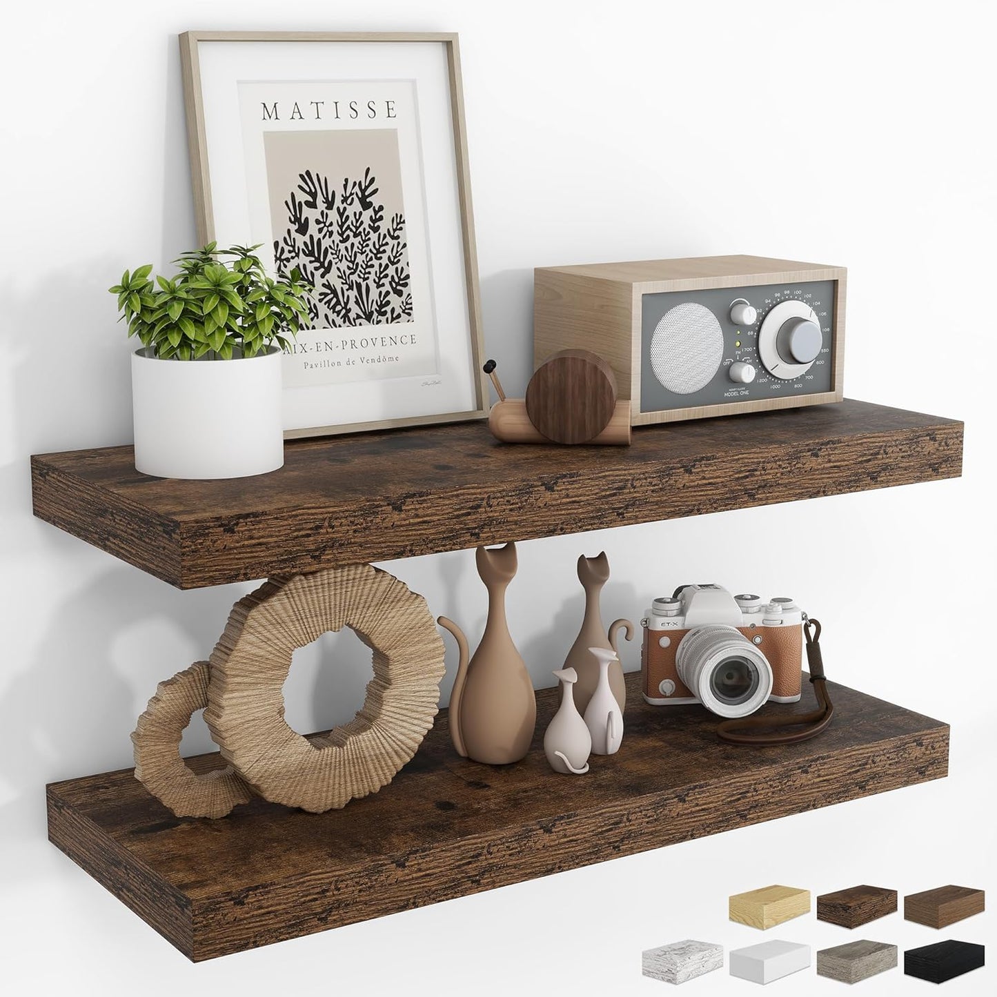 RICHFOCUS 31.5Inch Floating Shelves for Wall 2 Pack Shelves for Bedroom|Kitchen|Bathroom Wall Mounted Rustic Wood Floating Shelf with Invisible Brackets for Books|Storage|Decor, Rustic Brown