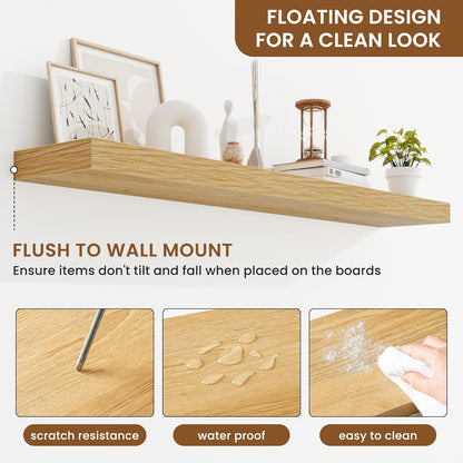 fuqing Floating Shelves for Wall, Bathroom Shelf Wall Mounted for Storage, Shelves with Invisible Bracket for Bedroom, Kitchen, Living Room, Farmhouse Small Book Shelf, 48 Inch Set of 2, Oak