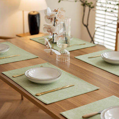 Demetex Green Placemat Set of 4 Washable Linen Place Mats for Dinner Heat Resistant Sage Cloth Placemats Scratch Resistant Plate Mats for Dining Table Kitchen, Green