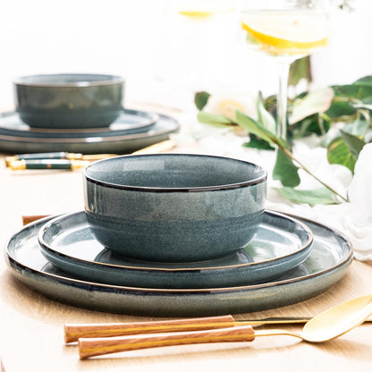 GBHOME Ceramic Dinnerware Sets for 8, 24 Pieces Stoneware Plates and Bowls Sets, Scratch Resistant Dishes, Dishwasher & Microwave Safe, Reactive Glaze-Space