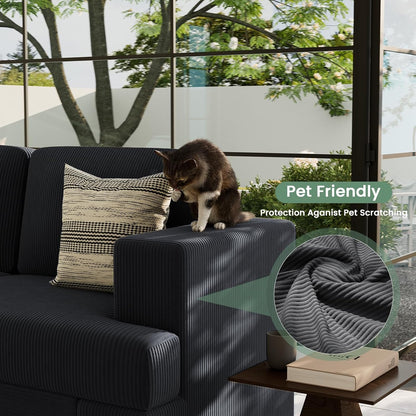 63” Corduroy Loveseat Sofa Couch for Living Room, Small Couch with Deep Seat for Bedroom, Comfy Could Loveseat for Small Living Room, Black Corduroy